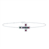 1/4CTW-DIA CN 1/2CTW-RD-NAT GEM MULTI CLR SAPPHIRE CROSS BRACELET(7 INCH)